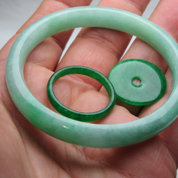 "Natural Jade bangle + REE Jade Ring & Jade Donut 57mm " - Picture 2 of 3
